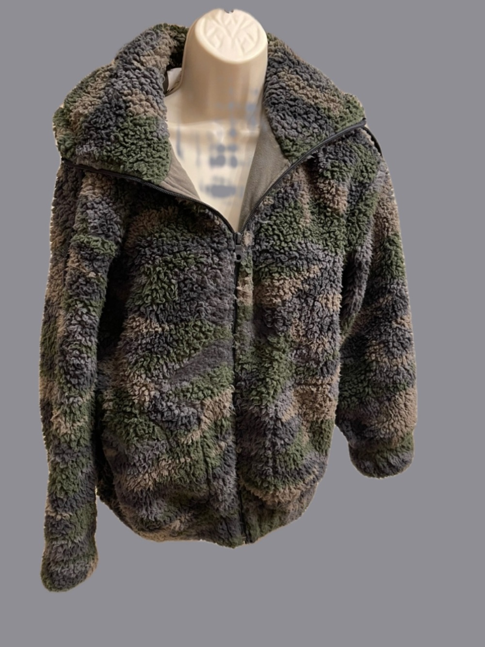 β¨ Aerie OFFLINE Sherpa Hooded Camo Jacket Green Zip Up Teddy Pockets β¨